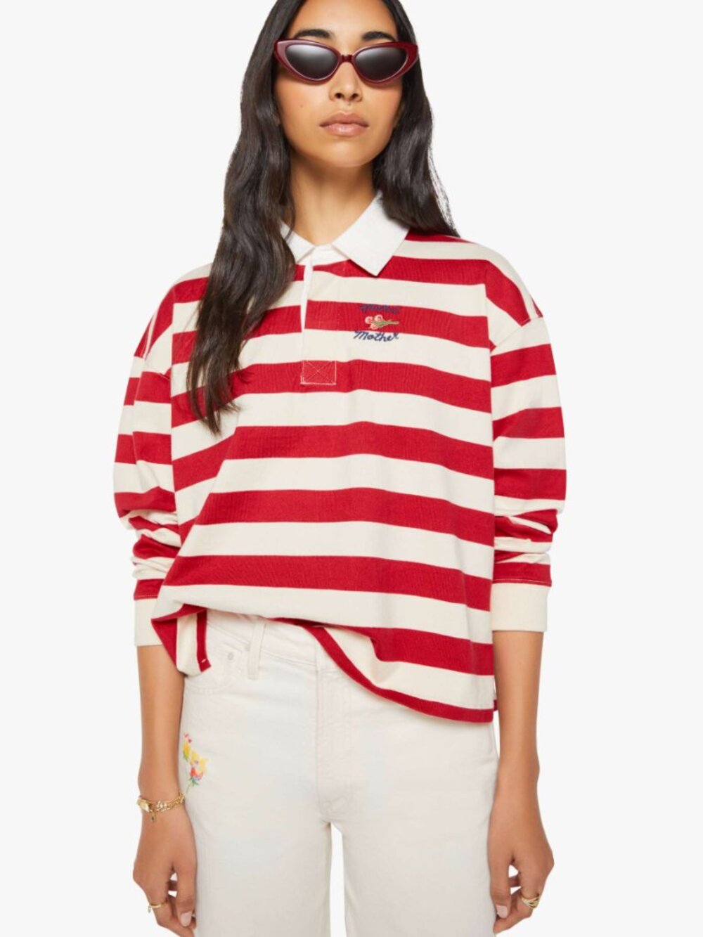 MOTHER The Boxy Match in Merci Going The Distance- S- Red/White- MSRP $258